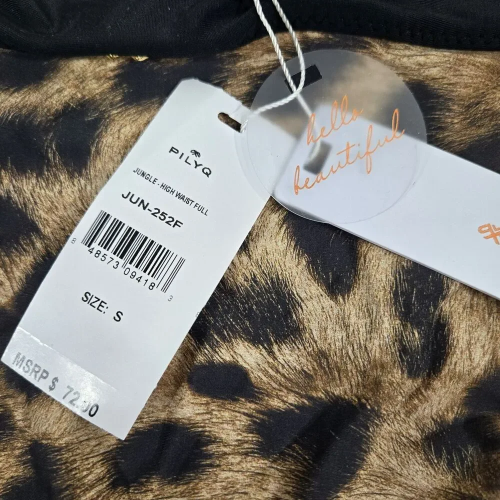 PILYQ Women's Size Small Bikini Bottom Cheetah Print Jungle High-Waist Full NWT‎